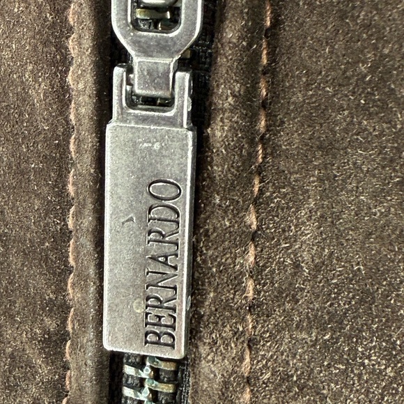 Bernardo Genuine Suede Leather Jacket Brown Zip Front Tailored Classic Luxe, M - Picture 11 of 13